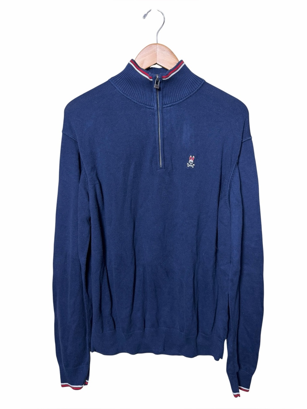 Psycho Bunny Navy Pima Cotton Quarter Zip Sweater Size XL